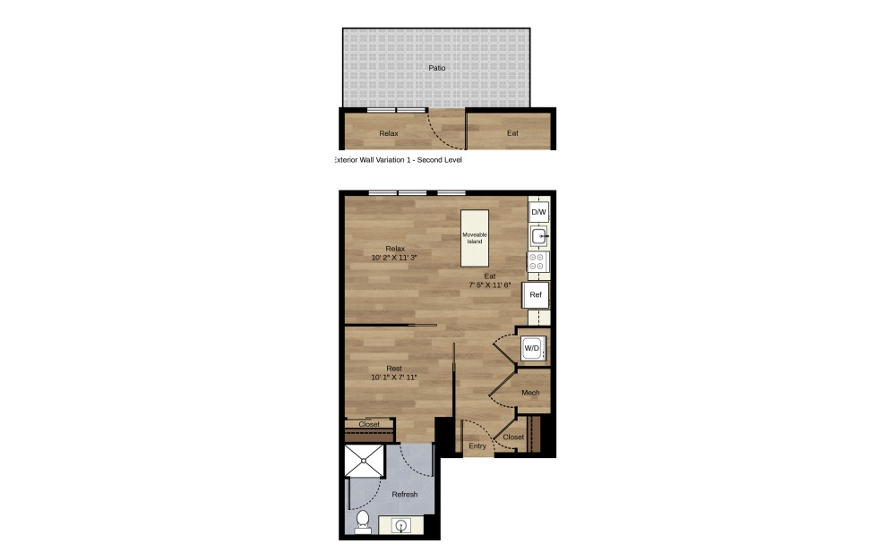 B-13 - 1 bedroom floorplan layout with 1 bath and 517 square feet.