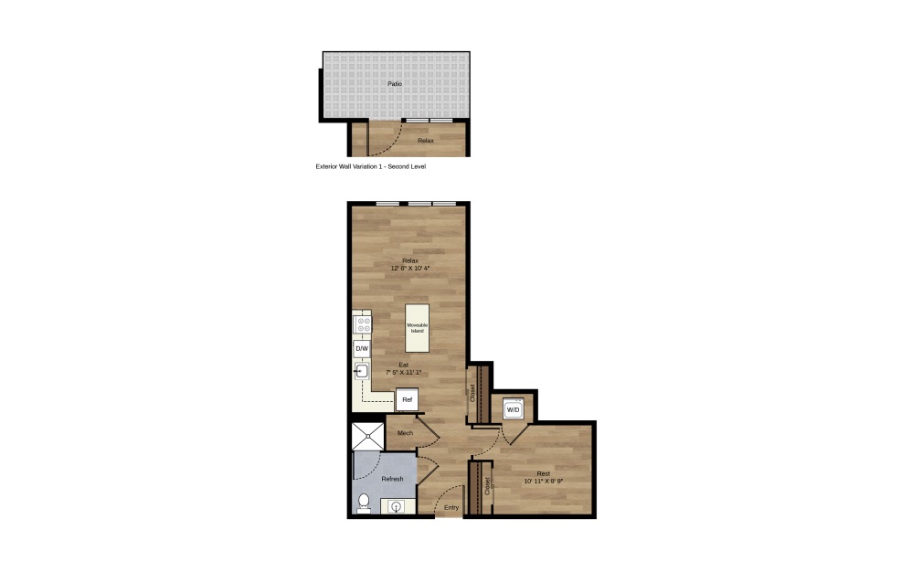 B-1 - 1 bedroom floorplan layout with 1 bath and 570 square feet.