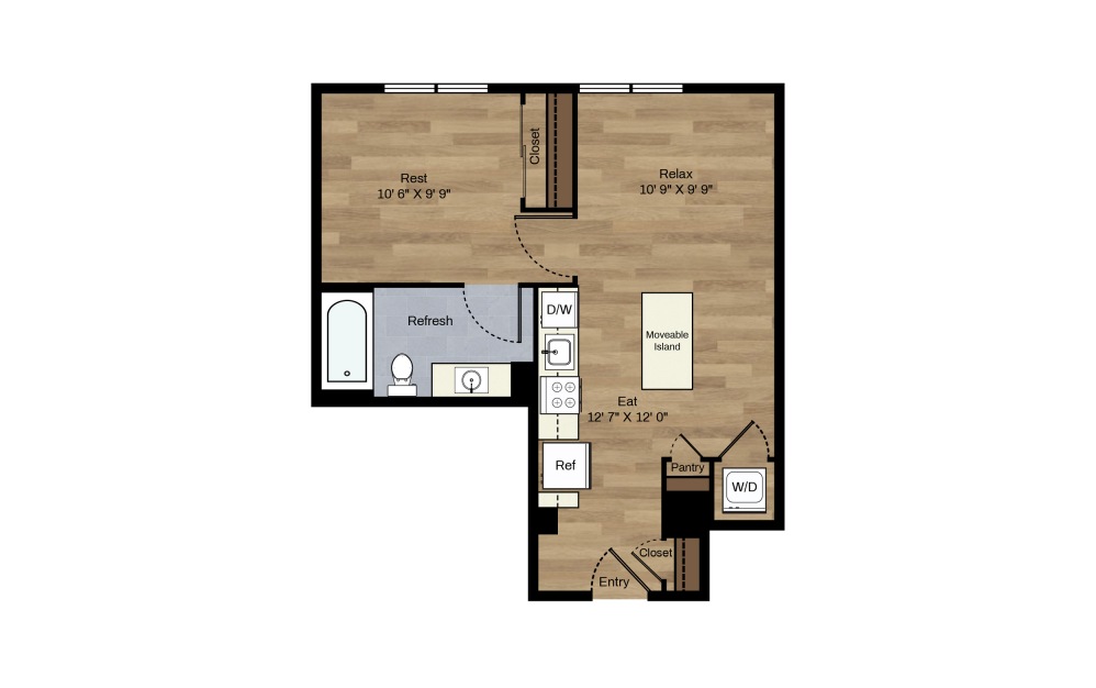 B-5 - 1 bedroom floorplan layout with 1 bath and 531 square feet.