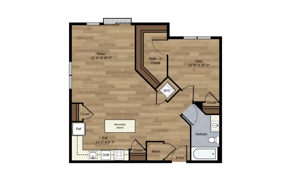 C-14 - 1 bedroom floorplan layout with 1 bath and 750 square feet.