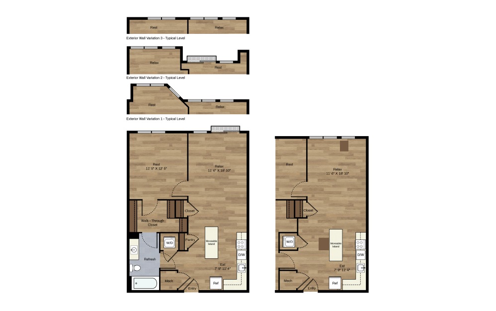 C2 - 1 bedroom floorplan layout with 1 bath and 713 square feet.