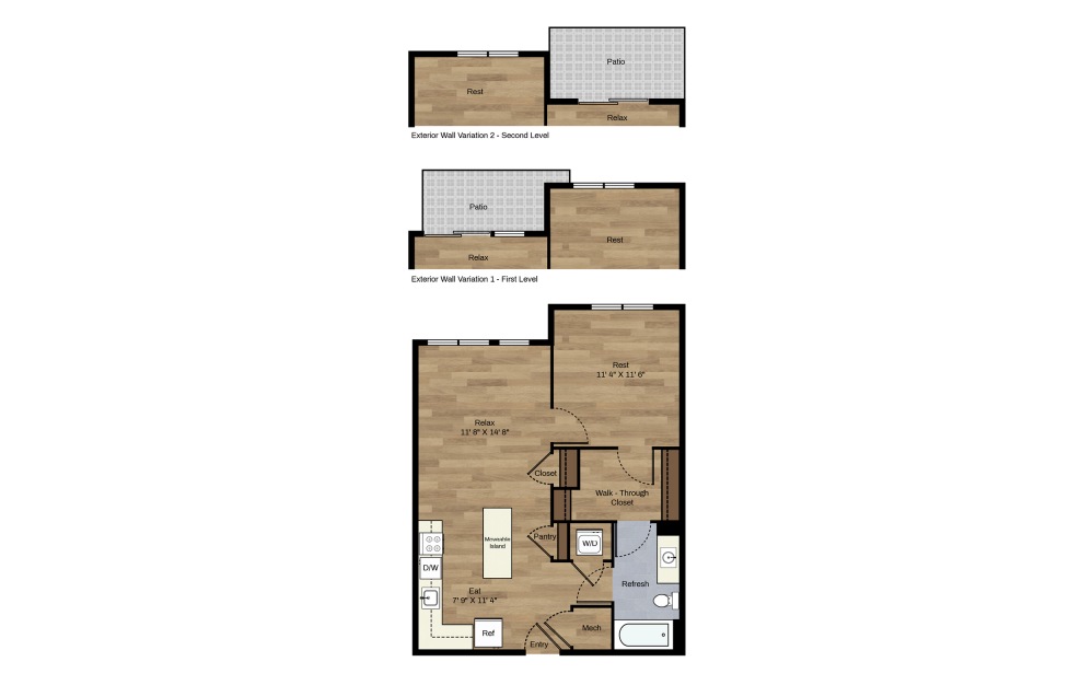 C-3 - 1 bedroom floorplan layout with 1 bath and 657 square feet.