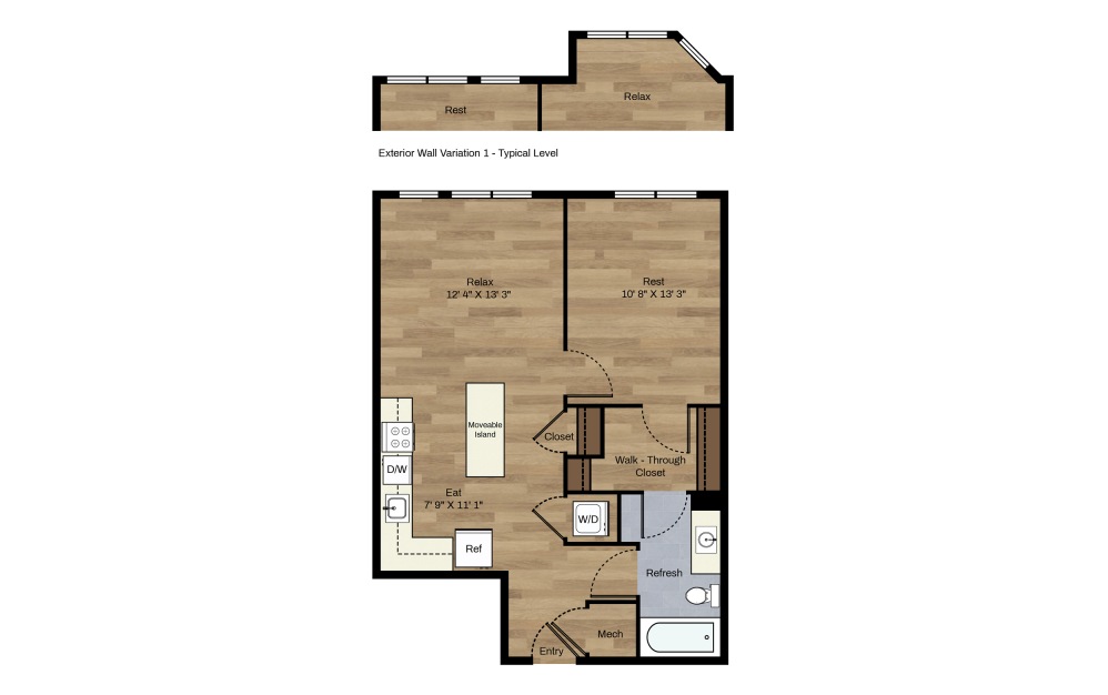 C-4 - 1 bedroom floorplan layout with 1 bath and 667 square feet.