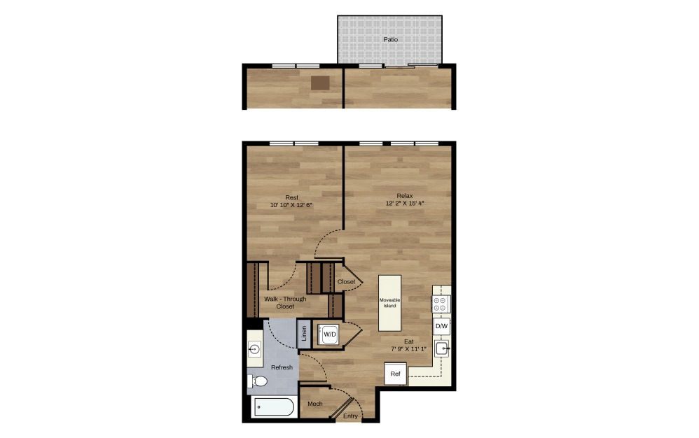 C-5 - 1 bedroom floorplan layout with 1 bath and 683 square feet.