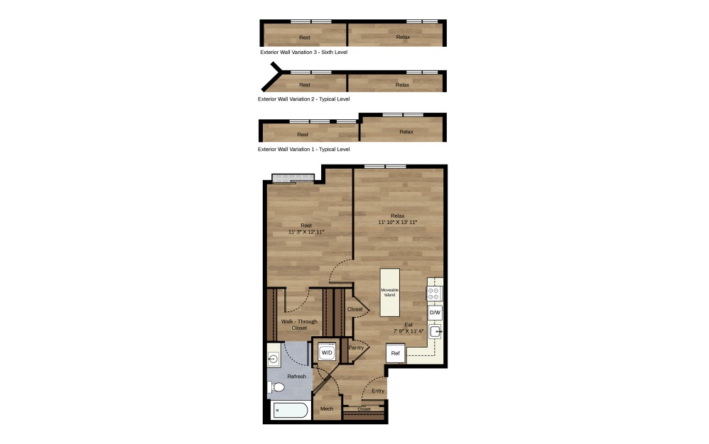 C-6 - 1 bedroom floorplan layout with 1 bath and 700 square feet.