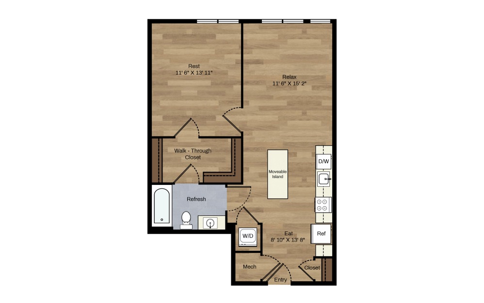 C-8 - 1 bedroom floorplan layout with 1 bath and 700 square feet.