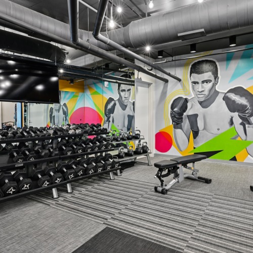 Fully equipped fitness center and gym at Centro Arlington apartments