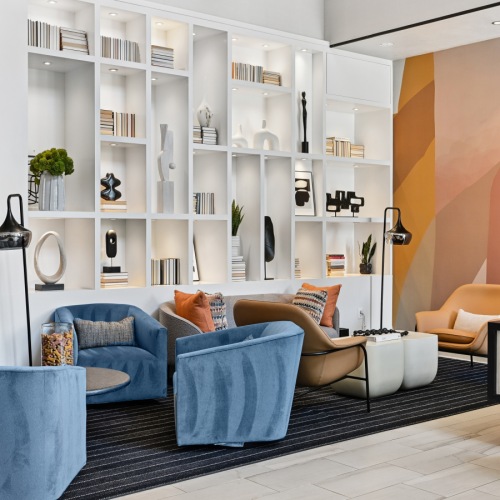 Luxury apartment lobby and resident lounge with modern furniture at Centro Arlington